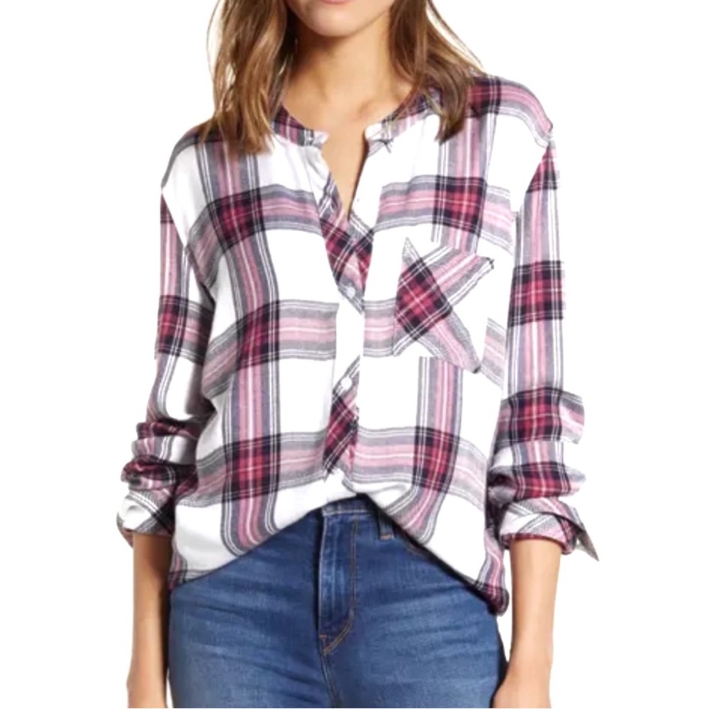 Rails "Allison" White Midnight Rose Ultra Soft Button Down Plaid Shirt